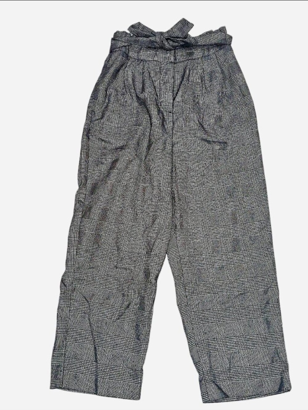 Forever 21 Contemporary Black And Grey  Plaid Houndstouth Wide Leg Pants Bow Tie